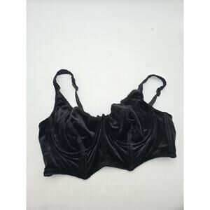 Vintage Trensetters Crushed Velvet Black Longline Bra 36C #V